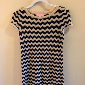 Lilly gold and navy Santana chevron sweater dress